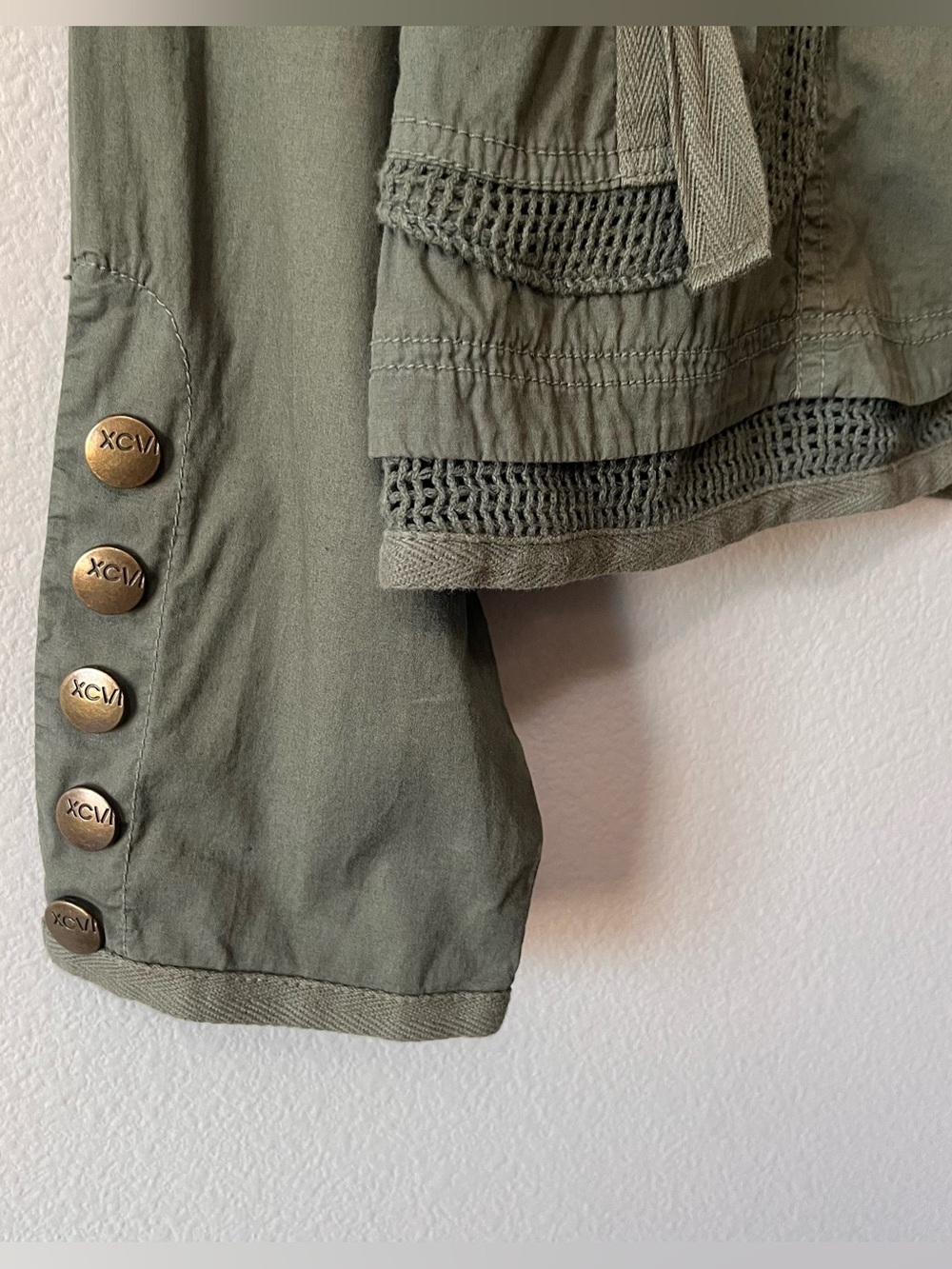 XCVI Army Green Full Zip Lightweight Utility Jacket Size XL Boho Pockets - Picture 4 of 10